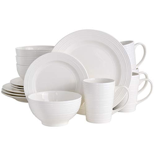 Gibson Home Zen Buffet White Porcelain Dinnerware Set (16pcs, Square) — White (Embossed)