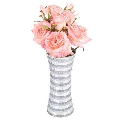 Mosaic Pink Glass Flower Vase, Large Living Room & Kitchen Decor — Mix Silver