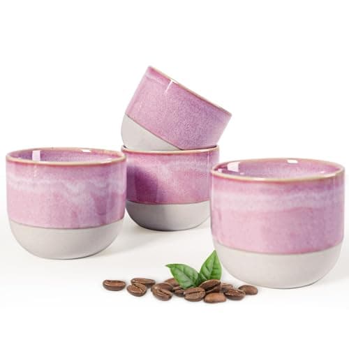 INGOFIN Ceramic Espresso Cup Set - Espresso & Coffee Mug, Microwave & Freezer Safe, Pack of 4 — Pink