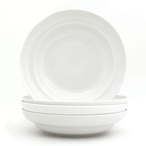 Euro Ceramica White Essential Porcelain Pasta Bowls, Set of 4, Inverted Rim Design