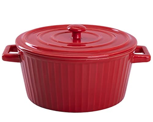 WHJY 1 Quart White Ceramic Casserole Dish with Lid for Baking — red