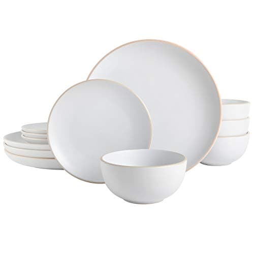 Gibson Home Rockaway Round Stoneware Dinnerware Set, Blue (4 Servings) — White