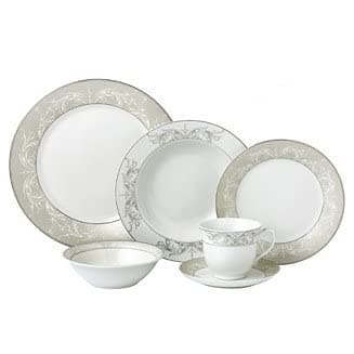 Lorren Home Trends 24-Piece Silver Border Porcelain Dinnerware Set for 4, Olympia
