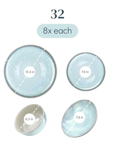 Modern Beige and Blue 32-Piece Stoneware Dinnerware Set - Scratch Resistant & Dishwasher Safe
