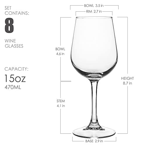 Shock Resistant Tempered Wine Glass Set for Red & White Wine (Set of 8, 15.5 oz)