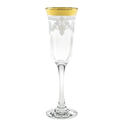 Lorren Home Trends Flutes Set of 6 Stencil Pattern Gold Band Clear