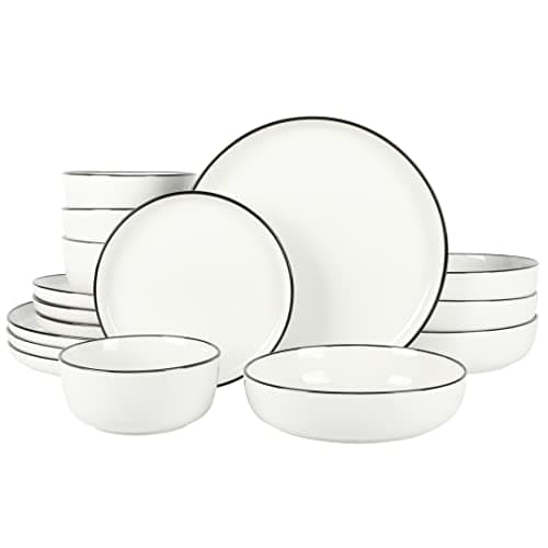 Gibson Home Oslo Porcelain Chip & Scratch Resistant Dinnerware Set, White (16pcs, Service for 4) — White w/ Black Rim