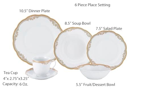 Lorren Home Trends Catherine Gold Porcelain Dinnerware Set for Elegant Dinnertime Gatherings
| Lorren Home Trends Catherine 24 Piece Gold Porcelain Dinnerware Set for Casual & Formal Occasions
| Lorren Home Trends Catherine 24 Piece Gold Porcelain D