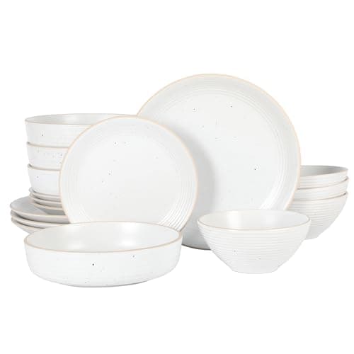 Gibson Home Rockaway Round Stoneware Dinnerware Set, Matte Blue (16pcs, Serves 4) — White