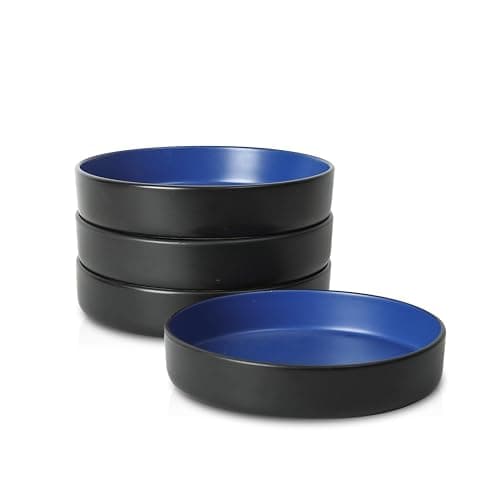 Stoneware Celina Bowl Set, 4-Piece White Pasta Bowls for Kitchen — Blue and Black