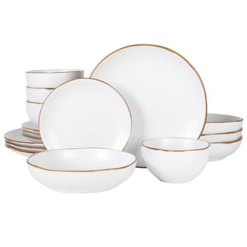Gibson Home Rockaway Round Stoneware Dinnerware Set, Blue (4 Servings) — White (Hazeltine)