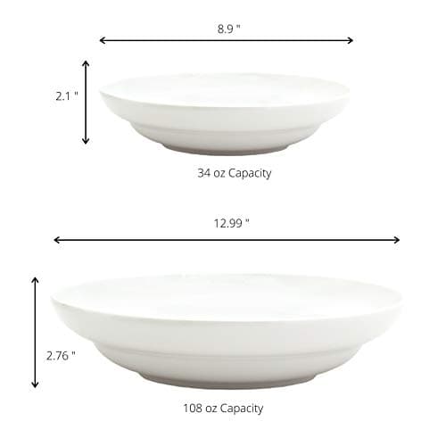 Refined and simplified title: EuroCeramica Essential Bowls Set: 4 Entrée Bowls (8.9'') + 1 Serving Bowl (12.99''), Classic White