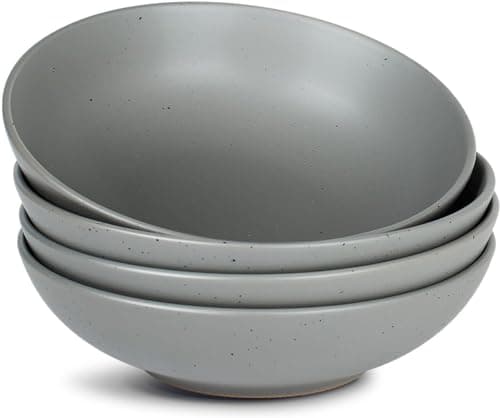 Famiware 8.5" Dawn Speckled Stoneware Pasta Bowl Set, Dark Gray, Set of 4 — Dark Gray