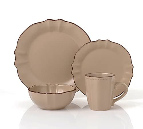 Lorren Home Trends 16-Piece Scalloped Edge Cocoa Dinnerware Set