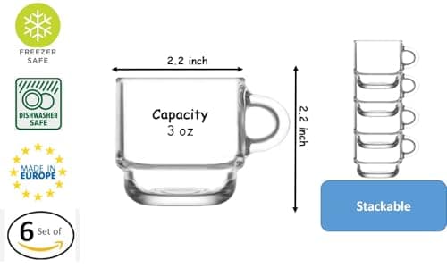 6-Piece Clear Glass Espresso Set, Small Demitasse Cups & Saucers