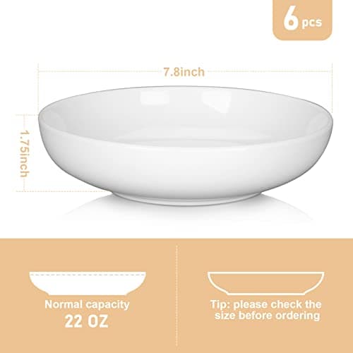 6 Pack Ceramic Pasta Bowls Set White Dishwasher Safe Salad Bowls