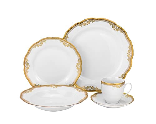 24K Gold Scalloped Luxury Dinnerware Set for 4 Diners