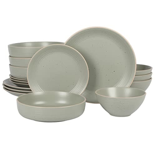 Gibson Home Rockaway Round Stoneware Dinnerware Set, Matte Blue (16pcs, Serves 4) — Green