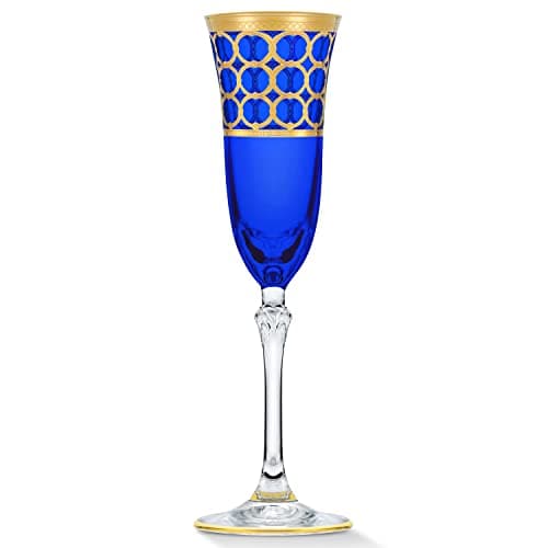 Lorren Home Trends Cobalt Blue Champagne Flutes with Gold Rings, 4-Piece Set