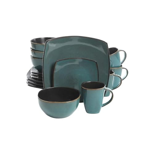 Gibson Elite Soho Lounge Dinnerware Set, Soft Square, Teal, Service for 4 (16pc)