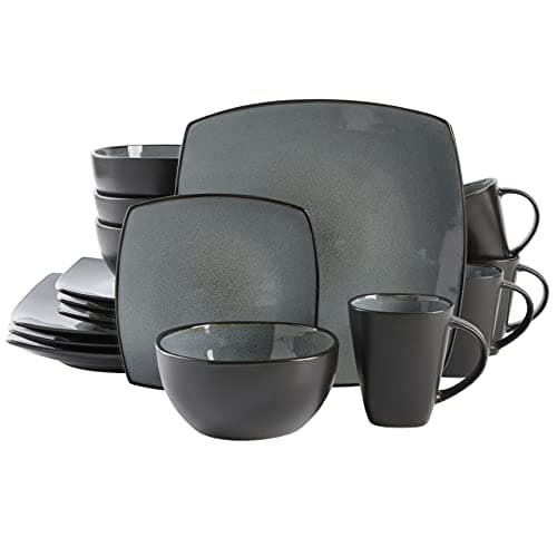 Gibson Elite Soho Lounge Dinnerware Set, Soft Square, Teal, Service for 4 (16pc) — Eclipse Grey