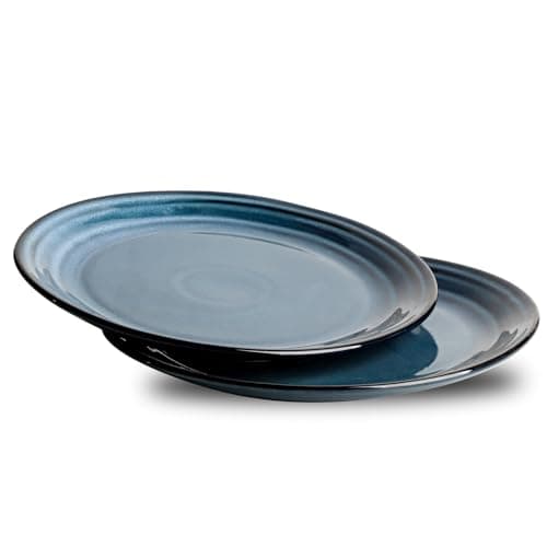 Ceramic Dinnerware Set for 4, White, Dishwasher & Microwave Safe — Blue