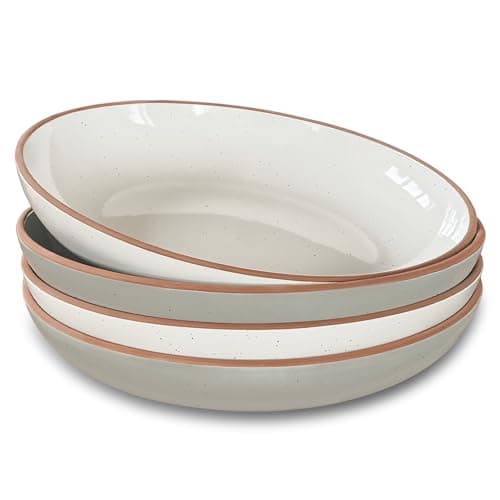 Mora Ceramic 30oz Large Pasta Bowls, Set of 4 - Microwave & Oven Safe - Modern Porcelain Stoneware Dinnerware — Vanilla & Earl Grey