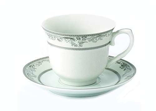 Lorren Home Trends Juliette 4 Cups & Saucers, Silver