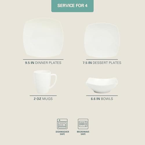 Gibson Home Zen Buffet White Porcelain Dinnerware Set (16pcs, Square)