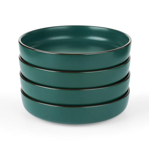 Famiware 8.5" Dawn Speckled Stoneware Pasta Bowl Set, Dark Gray, Set of 4 — Dark Green