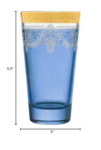 Lorren Home Trends Highball Set of 6 Blue with Gold Band
