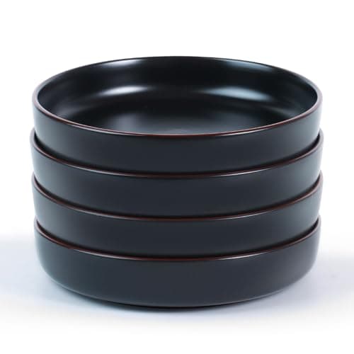 Famiware 8.5" Dawn Speckled Stoneware Pasta Bowl Set, Dark Gray, Set of 4 — Black
