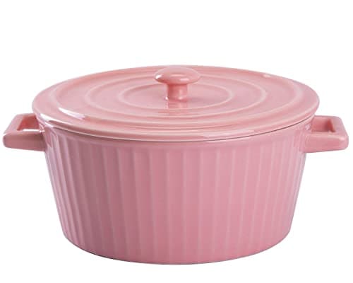 WHJY 1 Quart White Ceramic Casserole Dish with Lid for Baking — pink