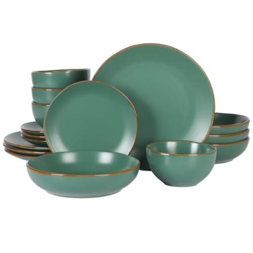 Gibson Home Rockaway Round Stoneware Dinnerware Set, Blue (4 Servings) — Green (Hazeltine)