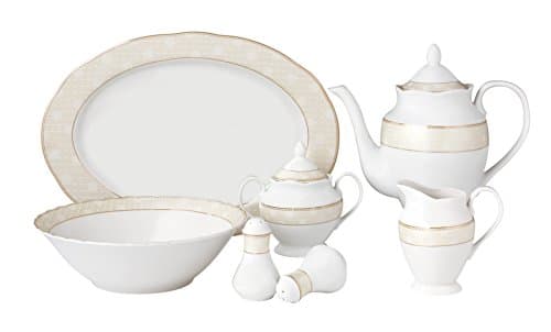 Lorren Home Trends 57-Piece Gold Wavy Porcelain Dinnerware Set