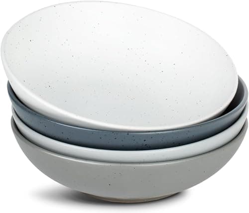 Famiware 8.5" Dawn Speckled Stoneware Pasta Bowl Set, Dark Gray, Set of 4 — Multicolor