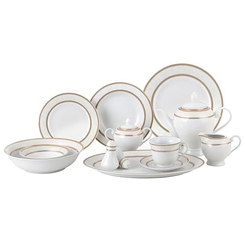 Lorren Home Trends 57-Piece Porcelain Dinnerware Set for 8, Alina-GD — Amelia