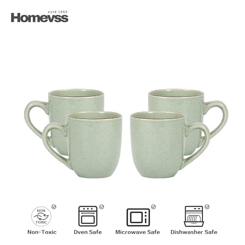 Eur-Nordic Shiny Glaze Grey Dinnerware Set with Speckle Effect — Green