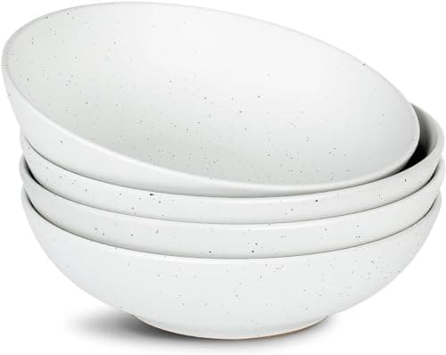 Famiware 8.5" Dawn Speckled Stoneware Pasta Bowl Set, Dark Gray, Set of 4 — White