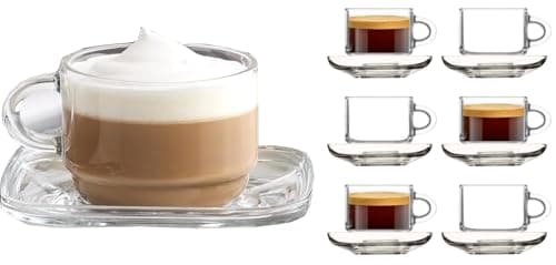 6-Piece Clear Glass Espresso Set, Small Demitasse Cups & Saucers