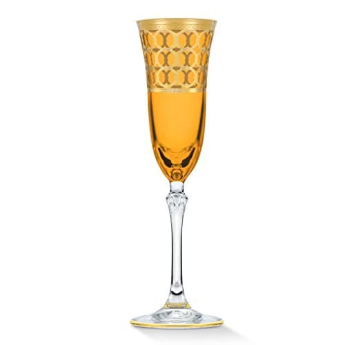 Lorren Home Trends Amber Champagne Flutes with Gold Rings, Set of 4
