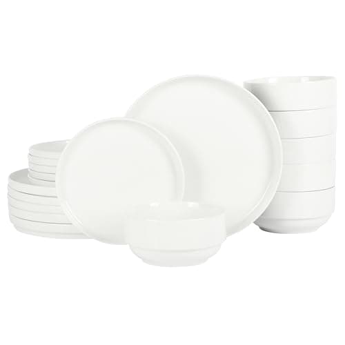 Gibson Home Zen Buffet White Porcelain Dinnerware Set (16pcs, Square) — White (Round - 18pcs)