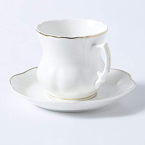 GuangYang White Cappuccino Tea Cups & Saucers, 7oz, Set of 4, Gift Box