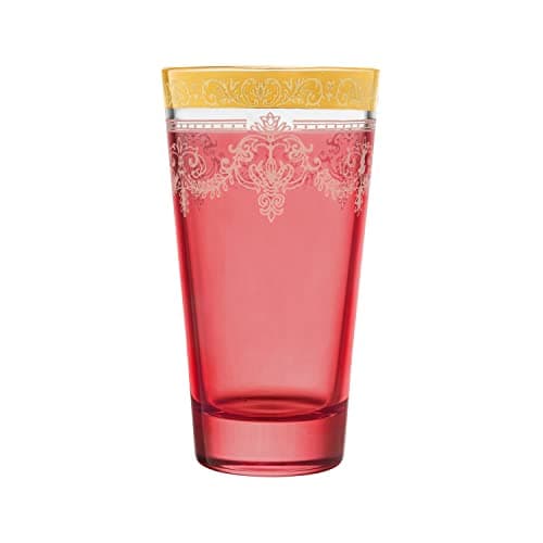 Lorren Home Trends Red Highball Glass Set with Gold Band