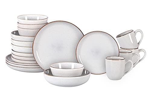 Eur-Nordic Shiny Glaze Grey Dinnerware Set with Speckle Effect — White
