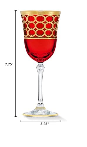 Lorren Home Deep Red White Wine Goblet with Gold Rings, Set of 4