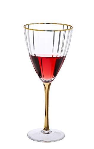 Gold Rimmed Wine Glass Set of 6 with Textured Line Design