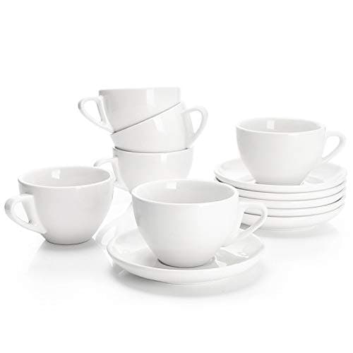 Sweese White Porcelain Espresso Cups with Saucers - Set of 6 — White