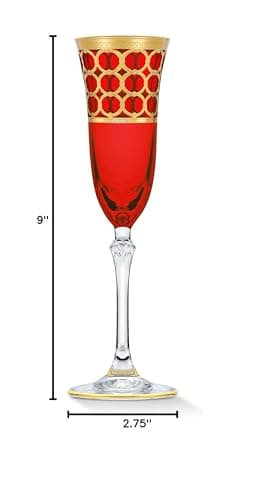 Lorren Home Trends Deep Red Champagne Flutes with Gold Rings, Set of 4