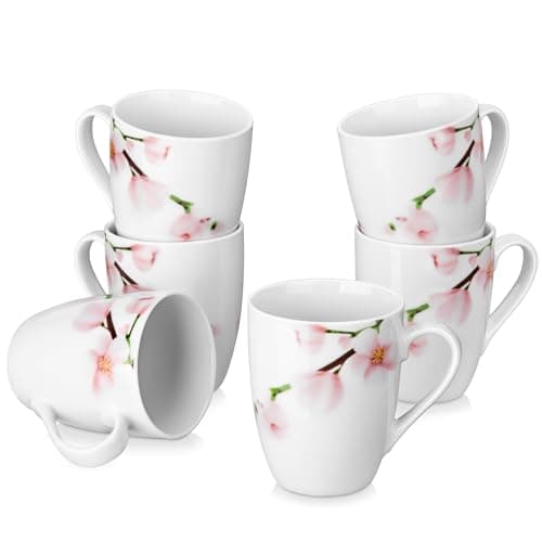 6-Piece Ceramic Coffee Mugs Set, 11 OZ, White Porcelain Cups, Microwave Dishwasher Safe for Kitchen - Fiona Series — ANNIE